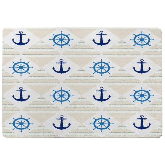 Kinney Nautical Elements on Striped Background Shaggy Blue/Grey Rug