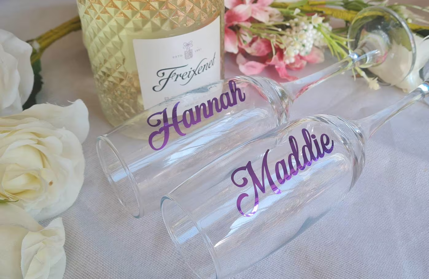 Beautiful Purple Chrome Champagne Glass Name Decal, Wedding Vinyl Sticker Only, Flute Names, Glasses, Bridal Shower, Bridesmaid