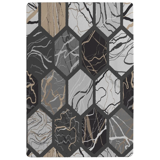 Sutton Hexagon Marble Designer Shaggy Grey/Tan Rug