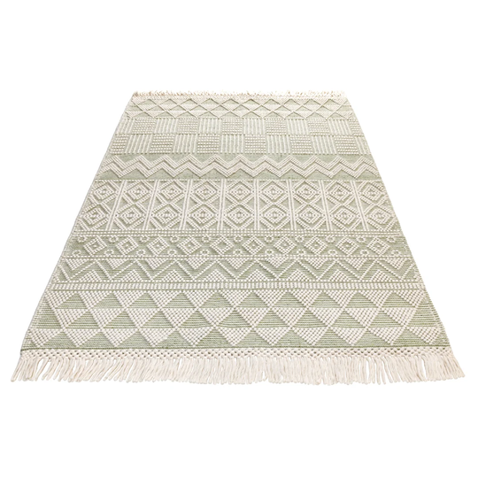 Gunhilda Handwoven Wool/Cotton Beige/Green Rug