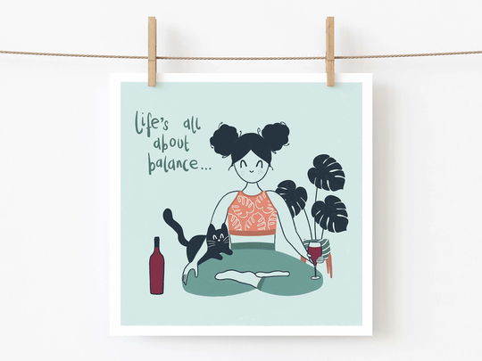 Meditation Yoga Card | Mother's Day, Birthday, Cat, Houseplant, Breathe, Calm, Aromatherapy, Cute, Quirky, Boho, Illustrated, Mum, Auntie