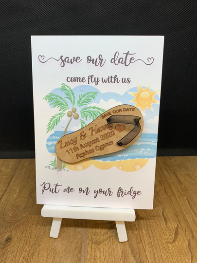 Flip Flop Wooden Save The Date Magnet | Personalised Save The Date Magnet