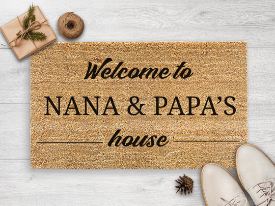Welcome To Nana & Papa's House - Personalized Family Mat Custom Coir Doormat Housewarming Gift Grandparent