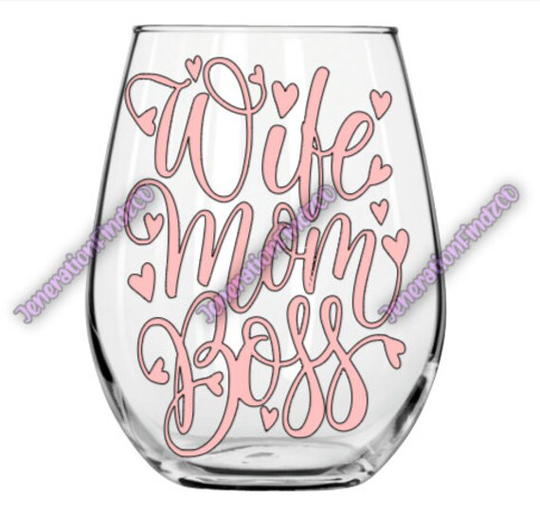 Wife Mom Boss Stemless Wine Glass, Gift For Her, Mother's Day Gift, Mom, Mommy