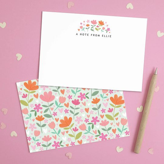 Personalised Pink & Orange Flowers Notecards