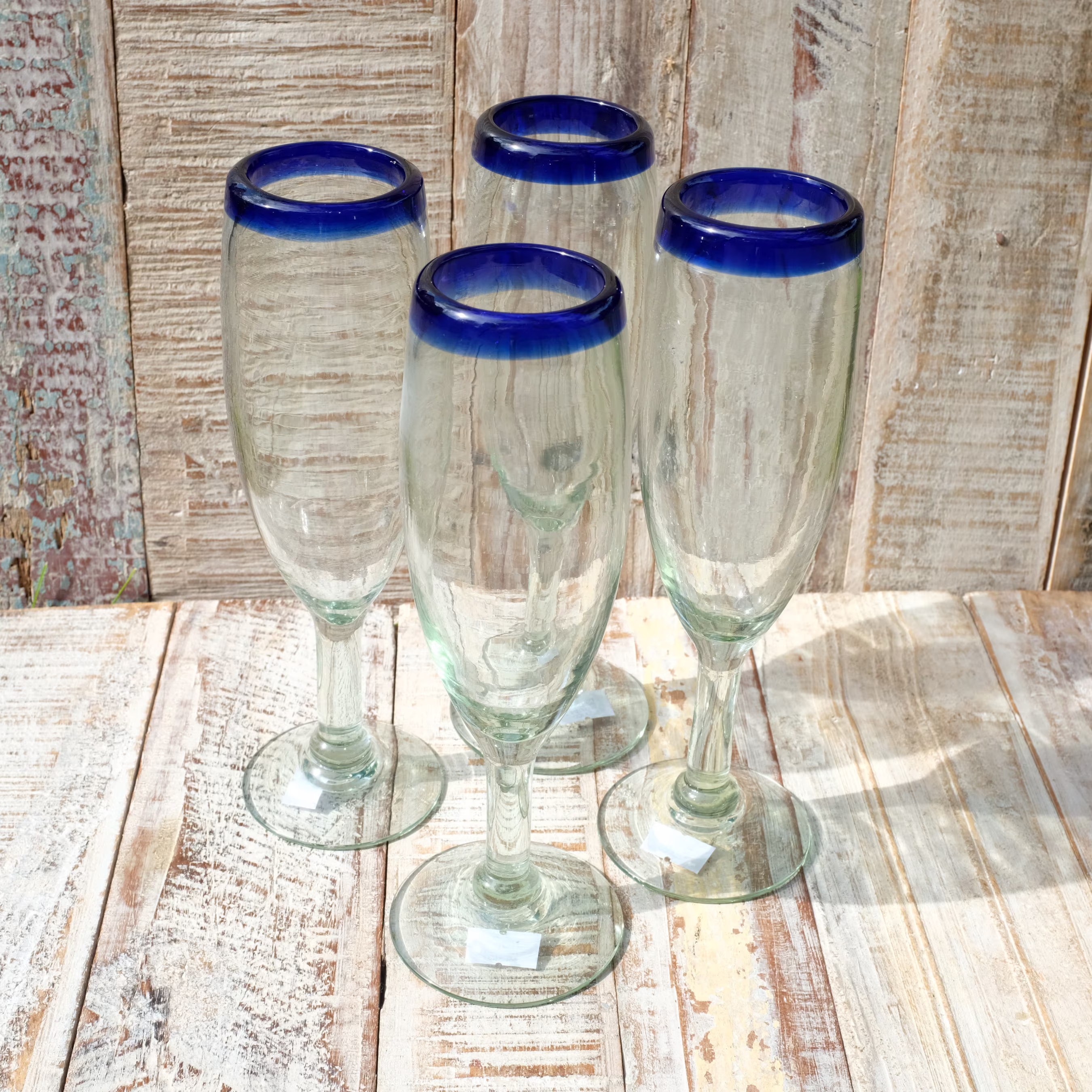 Mexican Recycled Blue Rim Pera Champagne Glass X 4