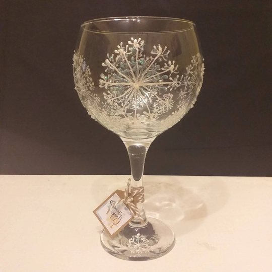 Snowflake Flower Hand Painted Gin Glass | Can Personalise Unique, Perfect Gift Painted To Order For Her Him