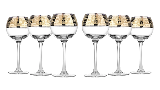 Glasstar Gs03740 10Oz/280Ml Wine Glasses, Red Glasses With Golden Accent, Beautiful "Versailles