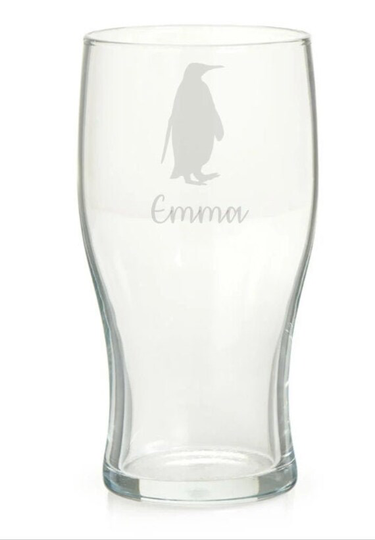 Personalised Penguin Engraved Pint Glass, Gift, Gifts, Lover