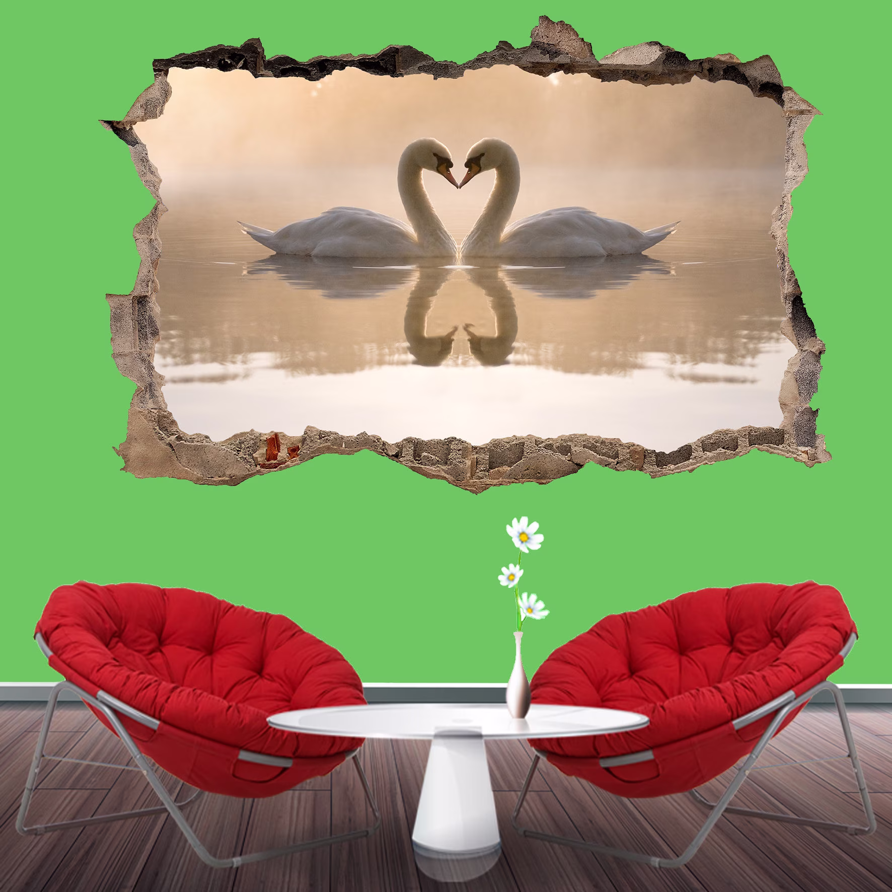 White Swans Lake Love Heart Wall Sticker Art Poster Mural Transfer Decal Print Room Home Nursery Office Shop Decor Id489