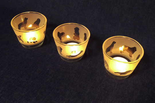 st Bernard Newfoundland Dog Engraved Glass Tea Light Holder Set