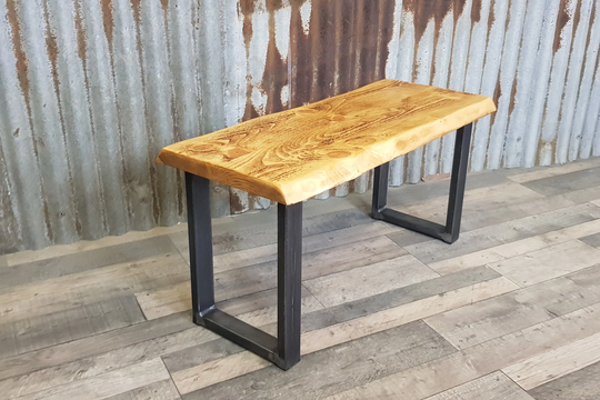 Live Edge Industrial Style Bench, Loop Leg Wooden Bench Seating