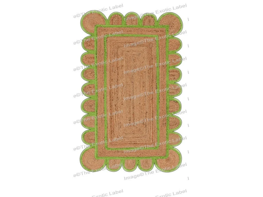Avacado Scalloped Rug, Jute Scallop Area Edge Rugs, Border Rugs Natural Handbraided Rug