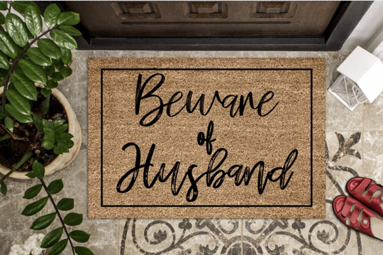 Beware Of Husband | Personalized Door Mat Funny New Home Welcome Trespassers Decor Fun Housewarming Closing Gift