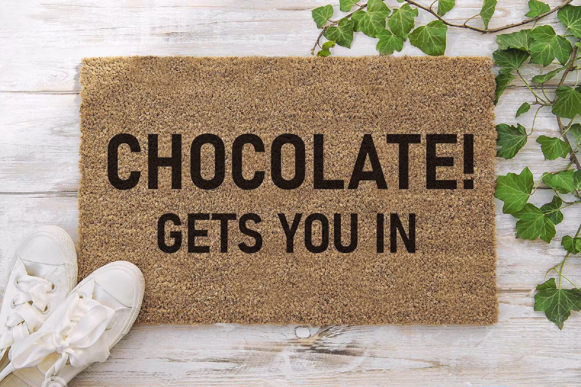 Chocolate Gets You in 70 X 40cm Internal Coir Door Mat, Hand Made The UK
