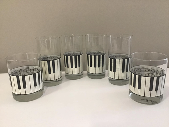 6 Shafford Piano Keys Music Notes Cocktail Glass Set/Tumbler Of
