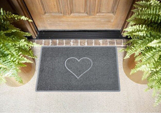 Heart Door Mat in Grey | Entrance Welcome Floor Home Front Decor Housewarming Gift Available 3 Sizes Indoor/Outdoor Use