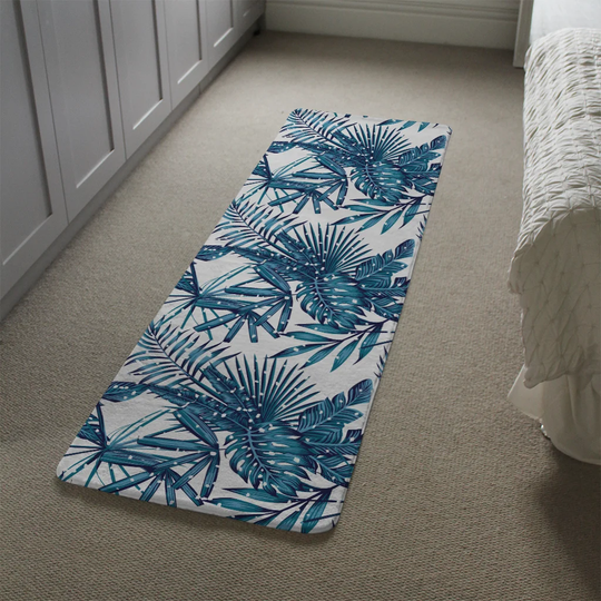 Kling Snow Tropical Leaves Designer Shaggy White/Blue Rug