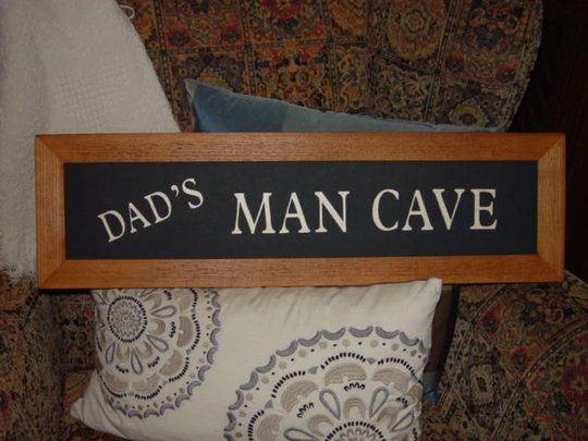 Free Shipping Dads Man Cave Large Custom Lettered Solid Cedar Wood Framed Sign Oak Finish Country Rustic Panoramic Banner Display