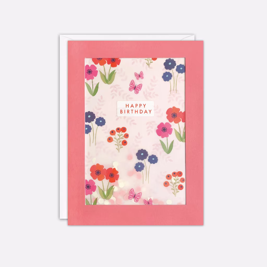 Pink Flowers Birthday Card With Paper Confetti - Shakies By James Ellis