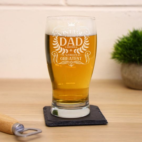 Vintage World's Greatest Dad Engraved Beer Pint Glass Birthday Gift For - Best Ever Father's Present Keepsake