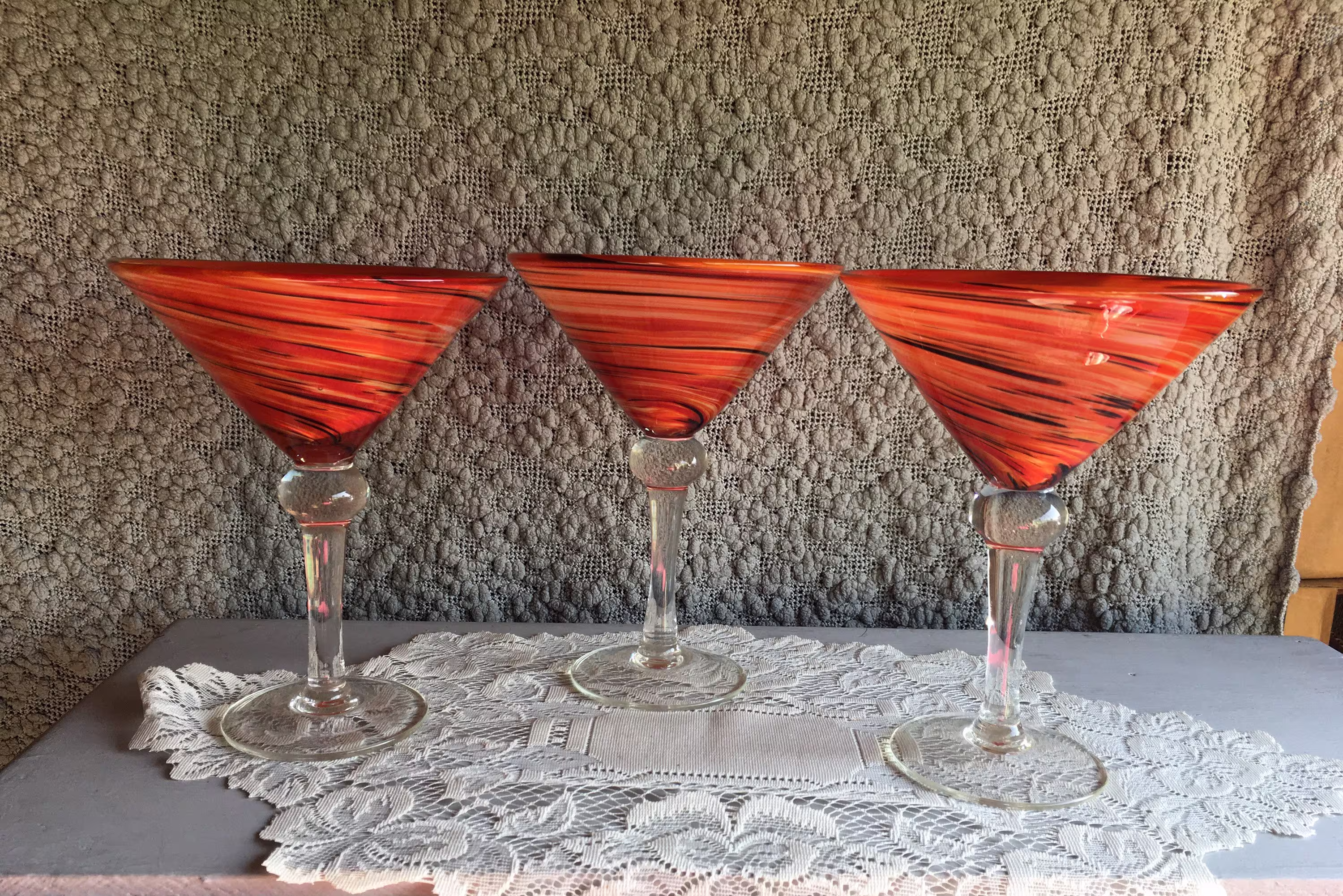 Set Of 3 Art Glass Martini Glasses #731
