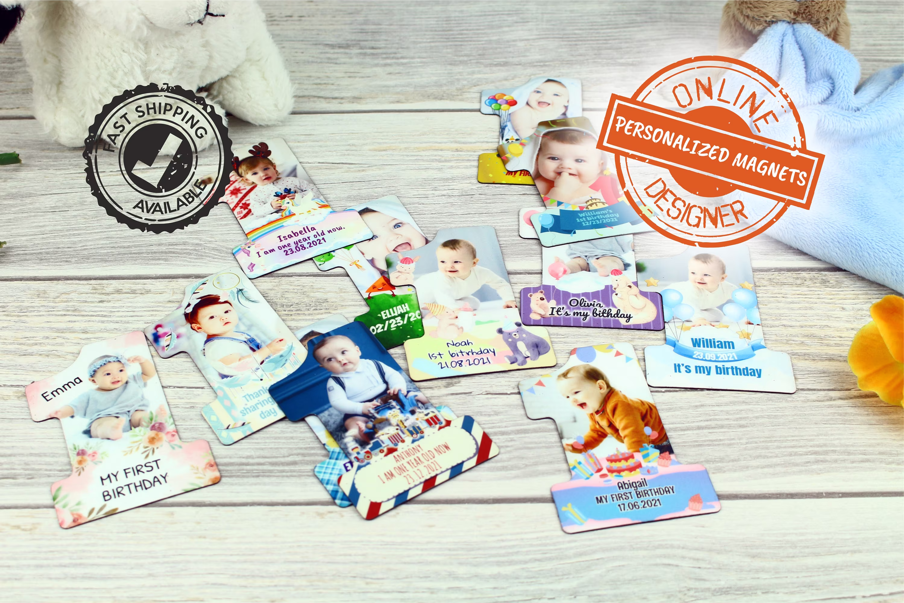 Personalized First Birthday Party Photo Fridge Magnet Favours With Online Designer - One Year Old Baby Custom