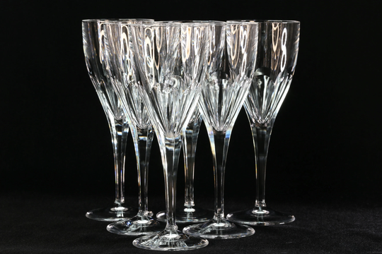 6 Vintage Wine Glasses, French Crystal White Goblets, Cristal D'arques-Durand Megeve Petale Pattern, Wedding Gifts, Sparkly Stems