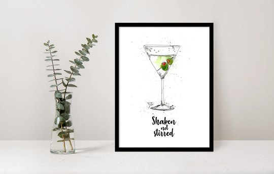 James Bon Martini A4 Print, Wall Art Ideal Birthday Anniversary Gift, Shaken Not Stirred Oo7 Print
