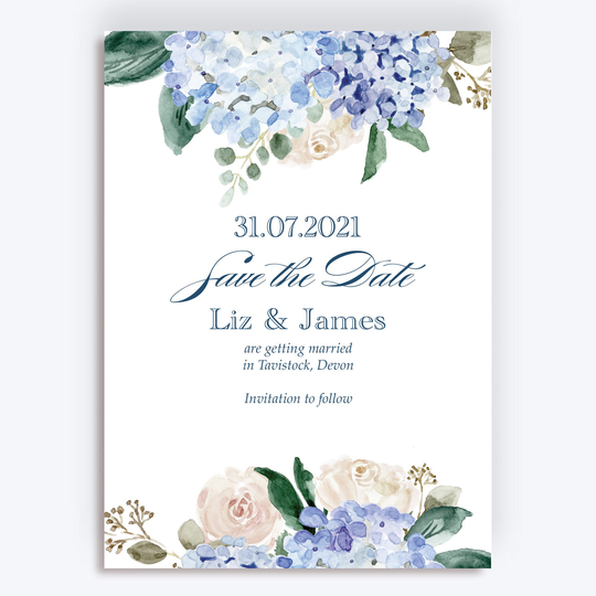 Blue Hydrangea Wedding Save The Date Cards & Envelopes