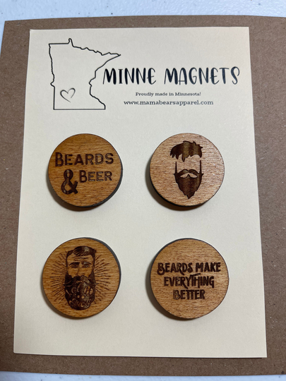 Hipster Beards & Beer Magnets - Minnie Wooden Laser Engraved Gift