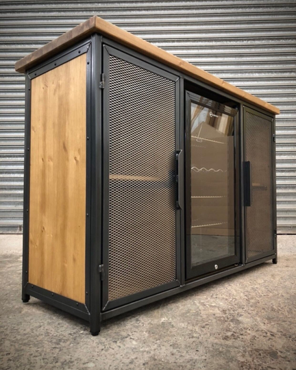 Industrial Sideboard With Drinks Cooler - Home Bar Drinks Cabinet Beer Fridge