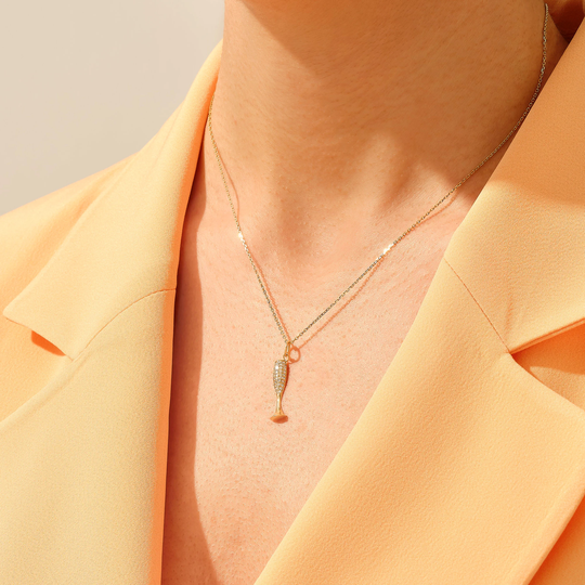 14K Solid Gold Champagne Glass Pendant Necklace | Wedding Celebration Charm Dainty Women Bridesmaid Jewelry Gift