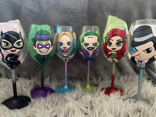 Dc Villians Handpainted Wine Glasses