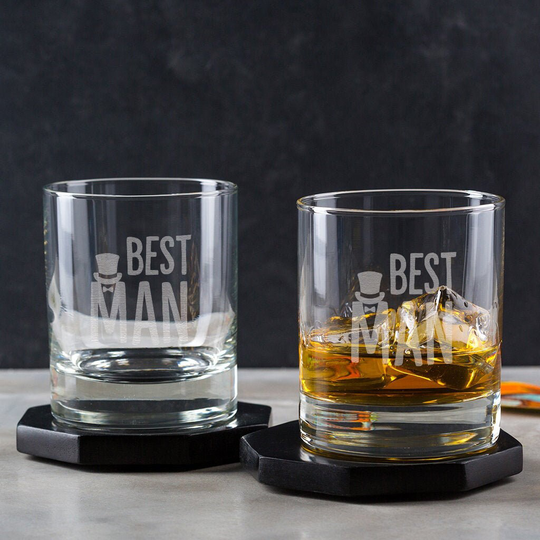 Best Man Whiskey Tumbler - Groomsmen Gifts Luxury Wedding Party Presents From Bride & Groom Engraved Old Fashioned Glass