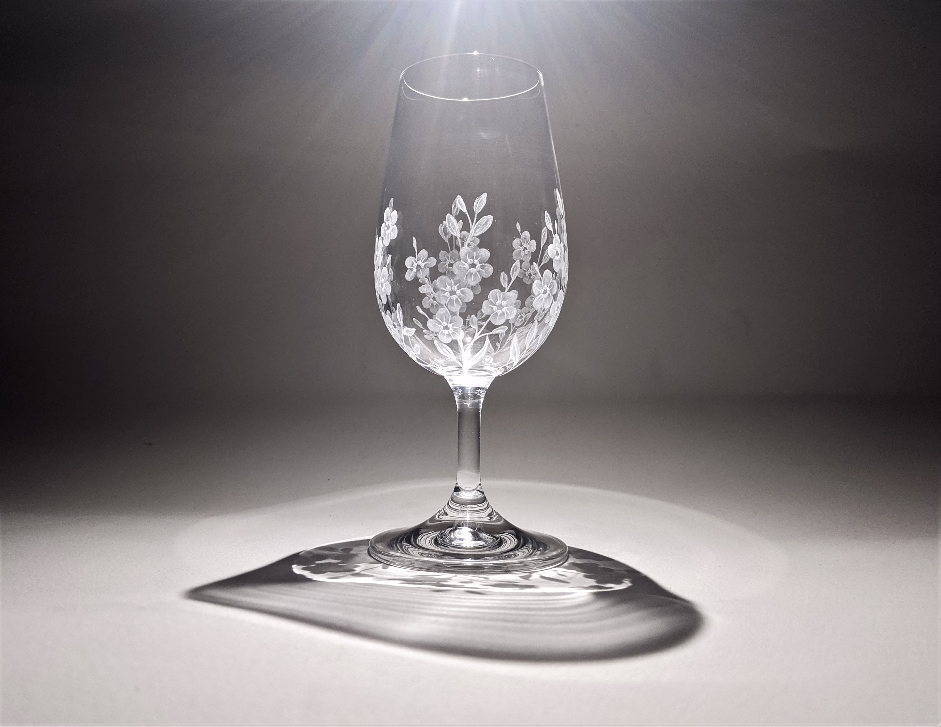 Forget Me Not Glass - Port Floral Hand Engraved Botanical Flower Decorative