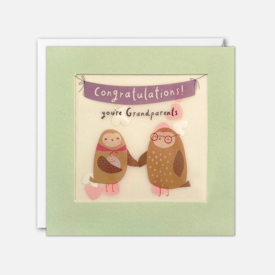 Owl Grandparents New Baby Card With Paper Confetti - Shakies By James Ellis