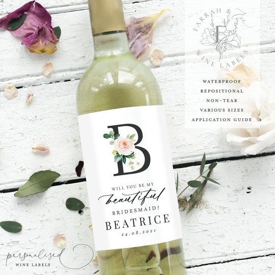 Will You Be Wine Bottle Labels | Bridesmaid Thank Gift Labels| Proposal Custom Fewl23