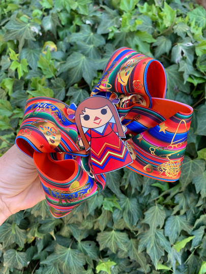 Large Fiesta Bow One Of A Kind Boho Updo Birthday Ribbon Shaker Folk Art Mexicana Hair Accessories Mexican Moño Toddler Child Girls Gold