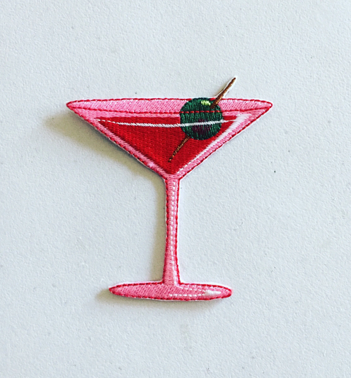 Pink Martini Iron-On Patch, Olive Cocktail Glass Badge, Decorative Diy Embroidery, Embroidered Applique, Lover Gift