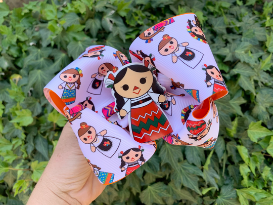 Large Fiesta Doll Bow One Of A Kind Boho Updo Birthday Ribbon Shaker Folk Art Mexicana Hair Accessories Mexican Moño Toddler Child Girls