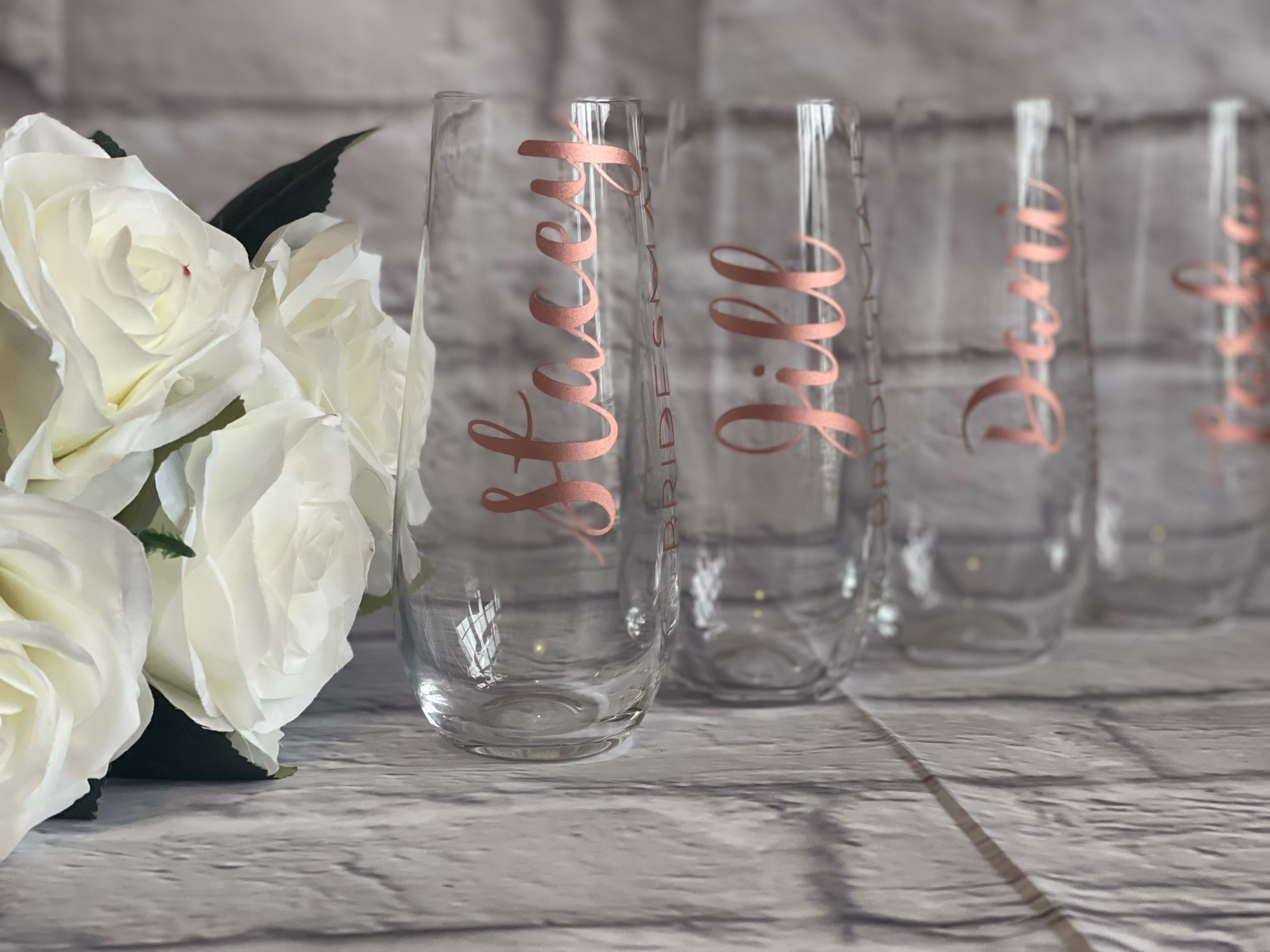 Gorgeous Stemless Champagne Flute Prosecco Glass Wine Glass Personalised Any Wording Huge Range Of Colours