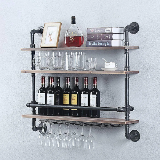 Powley 18 Bottle Wall Mounted Wine Bottle & Glass Rack in Grey