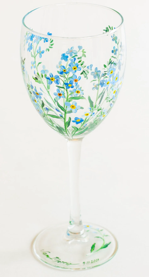 Forget-Me-Nots Hand Painted Wine Glass