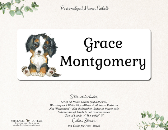 Name Stickers, School Supply Labels, Dog Personalized Labels For Boys Girls, Custom Bernese Puppy