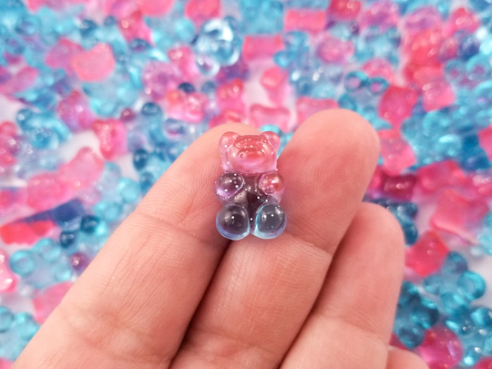 10 Pink Blue 18mm Resin Glitter Gummy Bear Cabochon, Fake Candy Embellishment Shaker Bits, Cabochons, Miniature Cabs