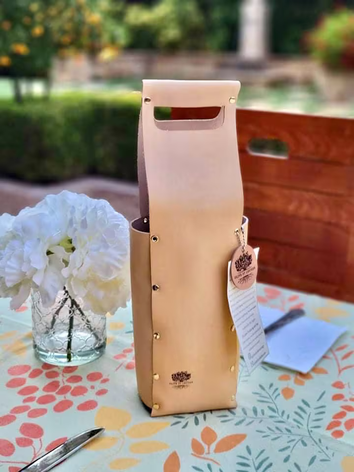 Genuine Leather Wine Carrier, Bag, Tote, Range Tan