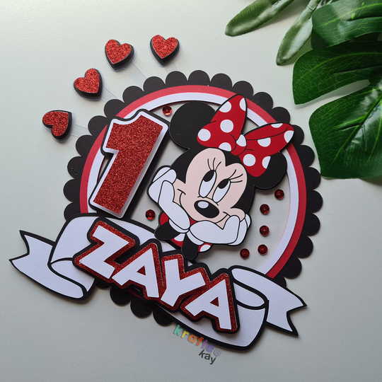 Custom Minnie Mouse Cake Topper, Birthday Personalize Age & Name, First Party