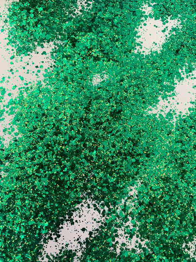 Clover>>Green & Gold Chunky Mix Glitter, Polyester Loose High Quality Glitter For Tumblers, Resin