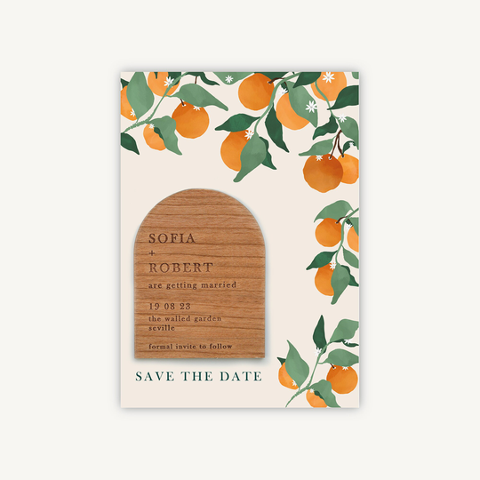Mediterranean Oranges Wooden Magnet Save The Date